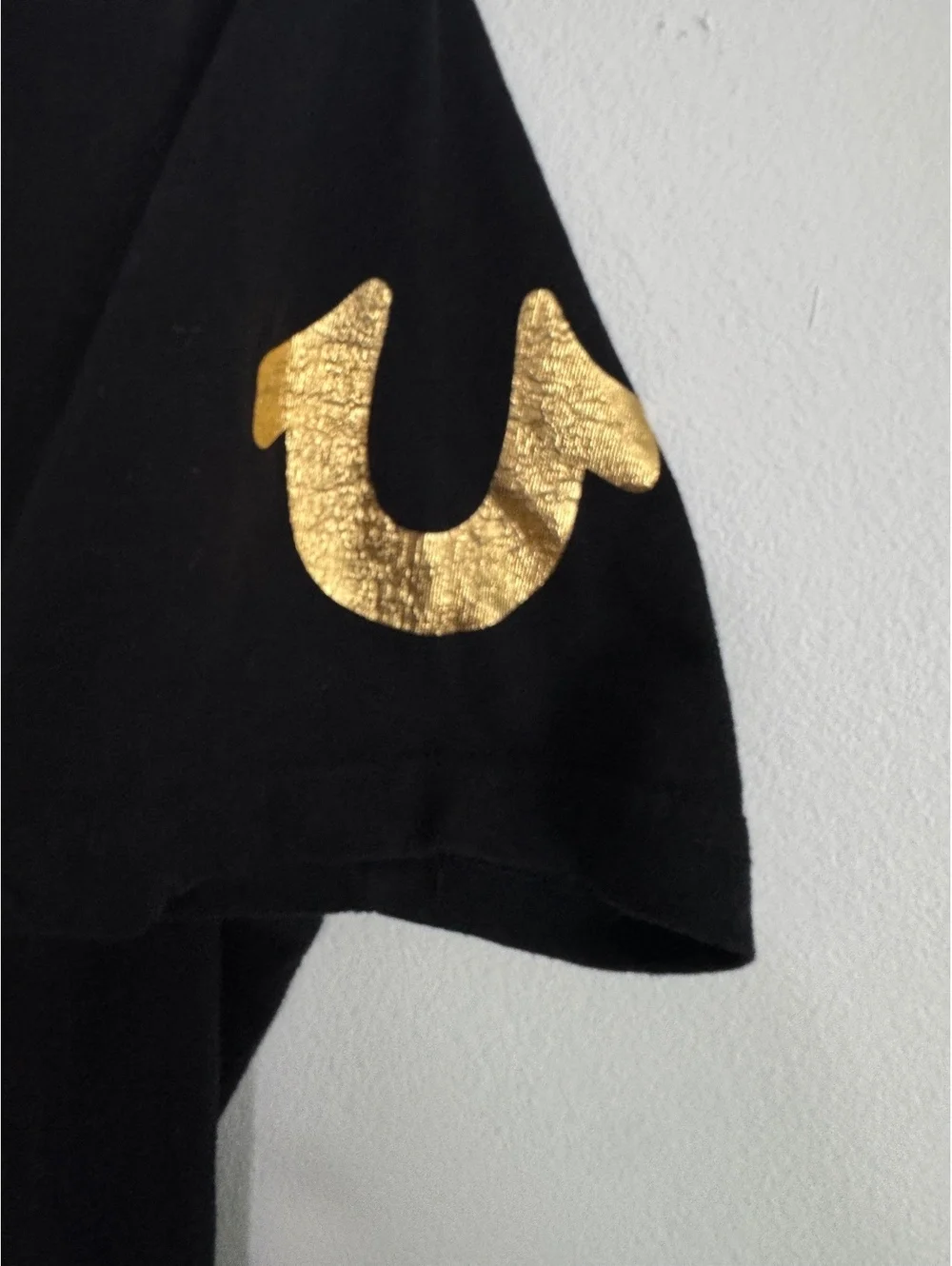 True Religion Black T-Shirt with Gold Logo Detail